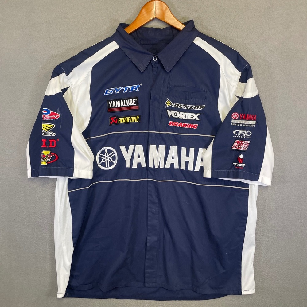 JH Design Racing Shirt Men 2XL Navy Blue White Pit Crew Yamaha Sponsor PO500179